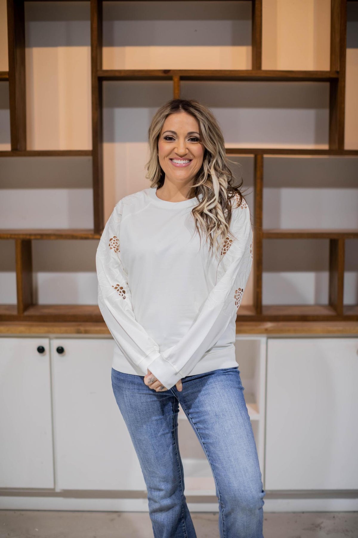 White Lace Sleeve Pullover