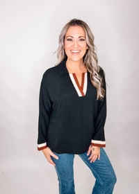 Black Stripe Trim Blouse
