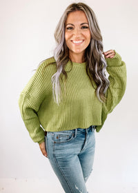 Avocado Cropped Knit Sweater