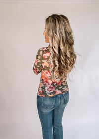 Olive Floral Mesh Top