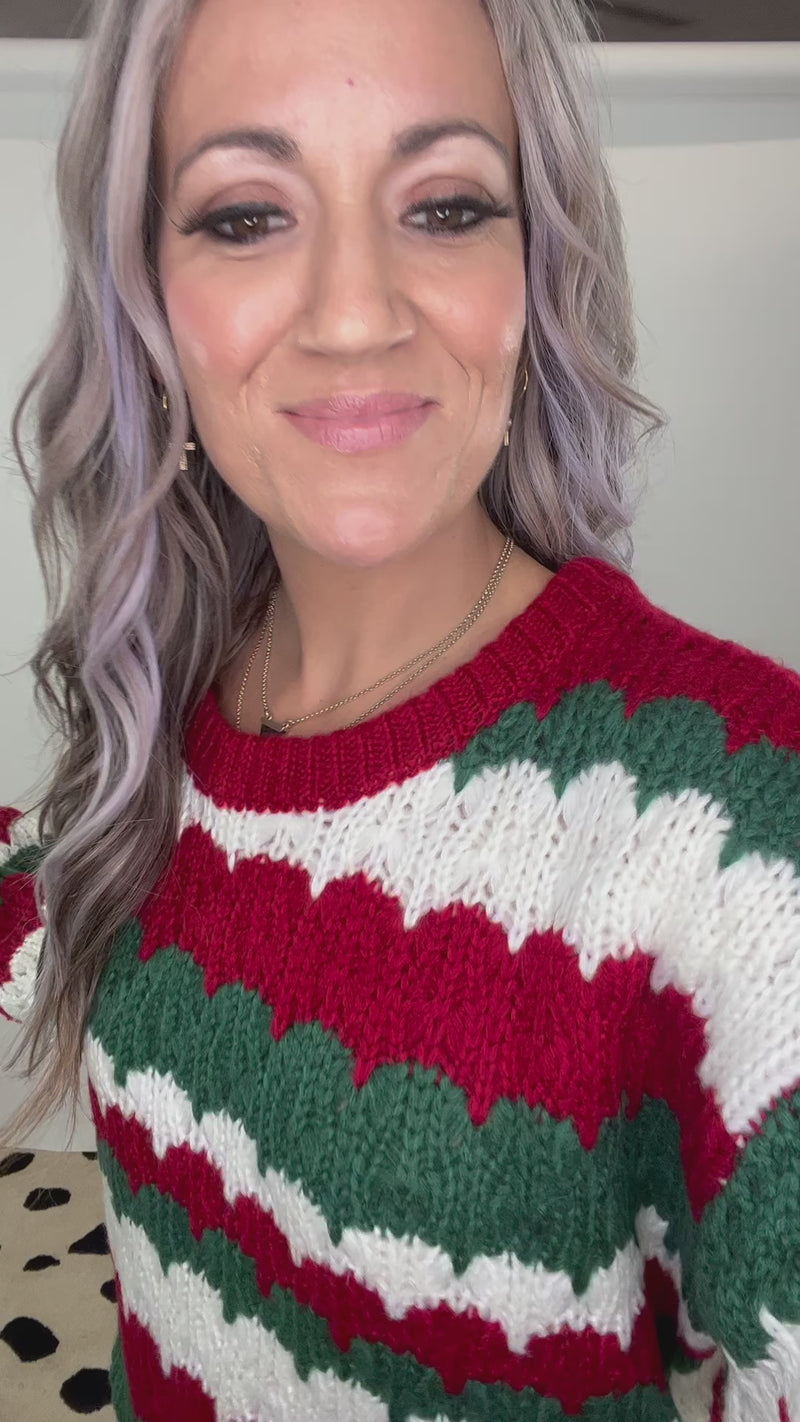 Holiday Stripe Textured Sweater