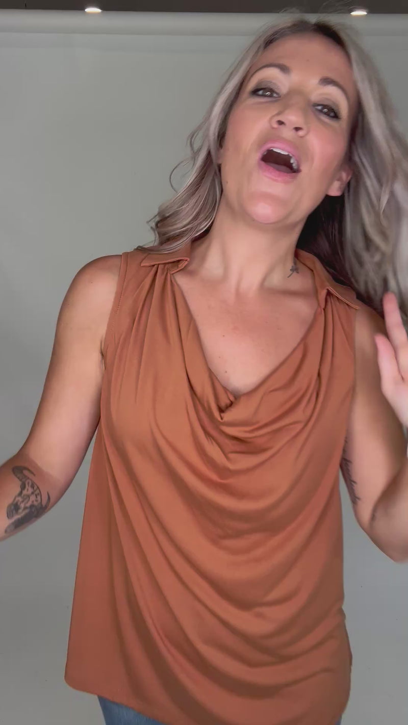 Clay Cowl Neck Sleeveless Top