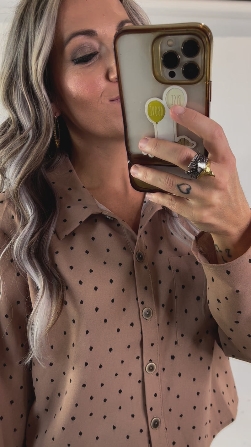 Mocha and Black Polka Dot Midi Button Down