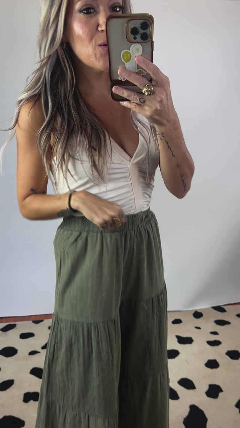 Washed Olive Palazzo Pants