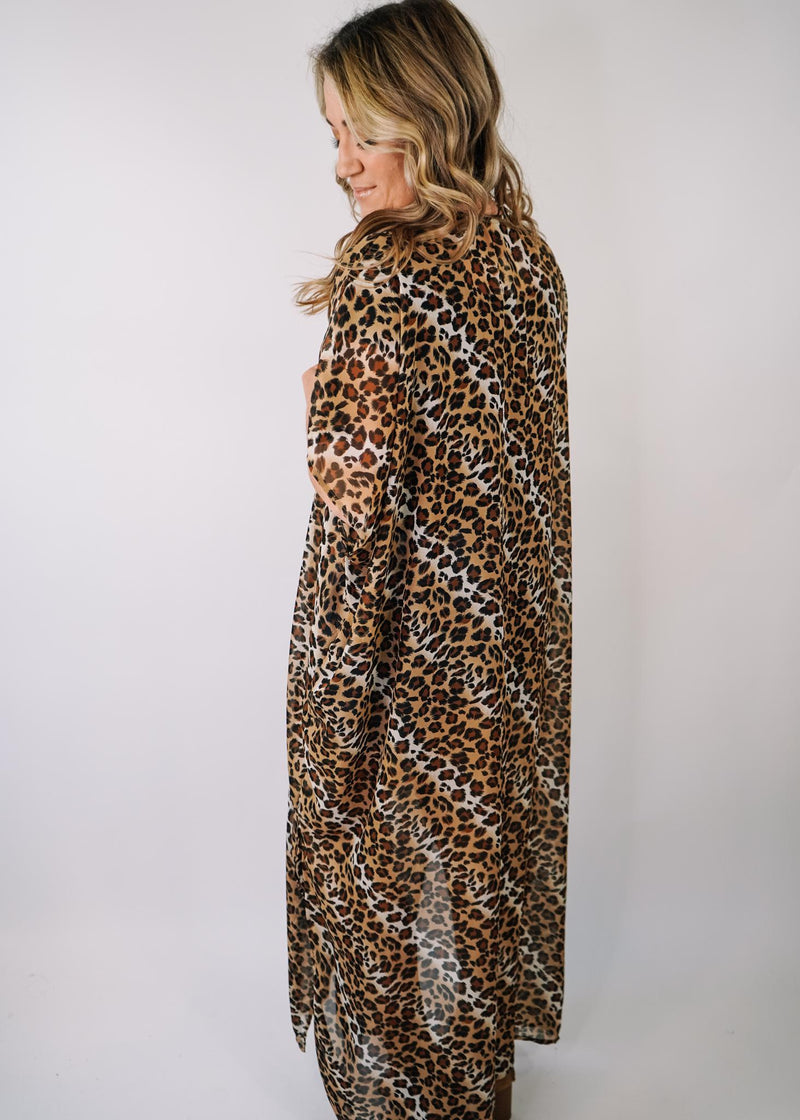 Leopard Chiffon Open Front Kimono