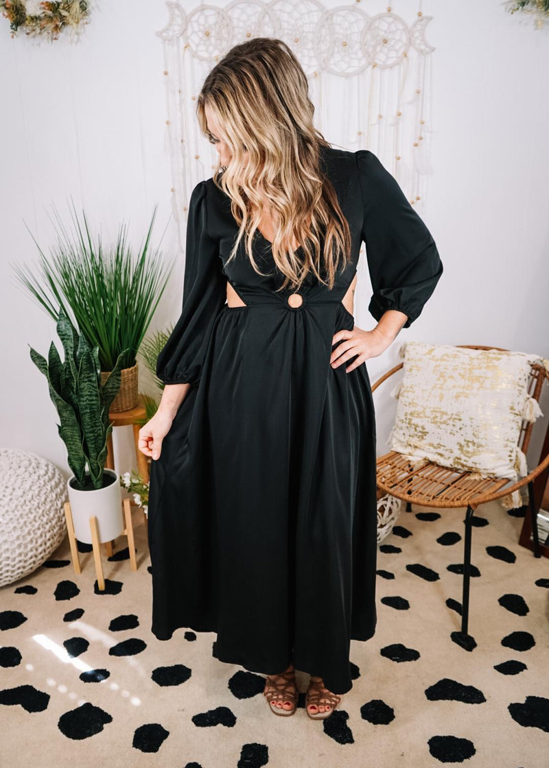 Solid Side Cut Out Maxi Dress