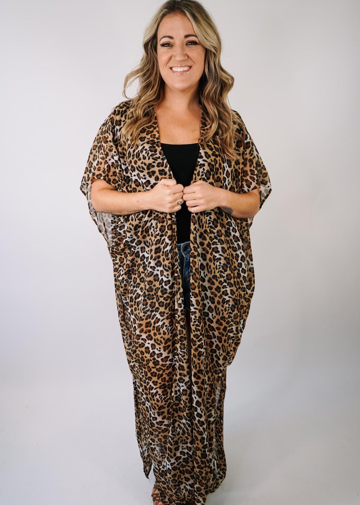 Leopard Chiffon Open Front Kimono