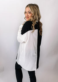 Black and White Color Block Button Down Top