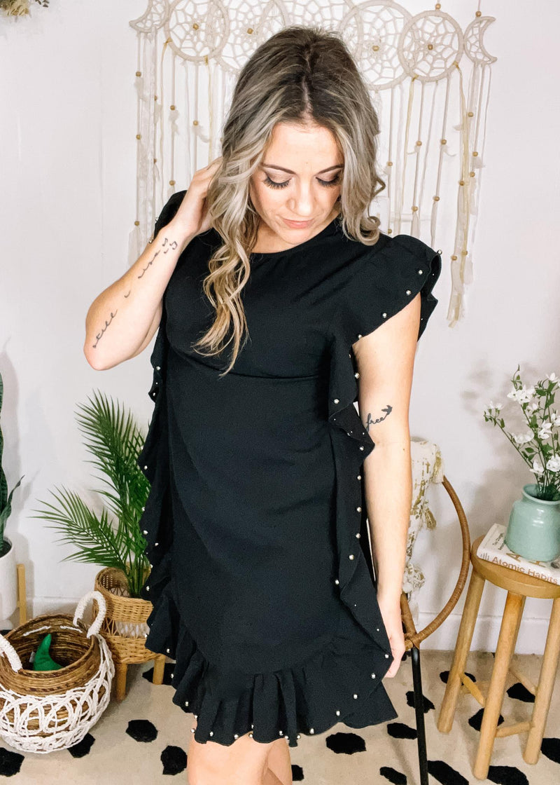 Ruffle Dress with Stud Accents