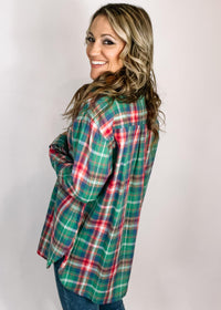 Green Plaid Relaxed Fit Button Down Shirt