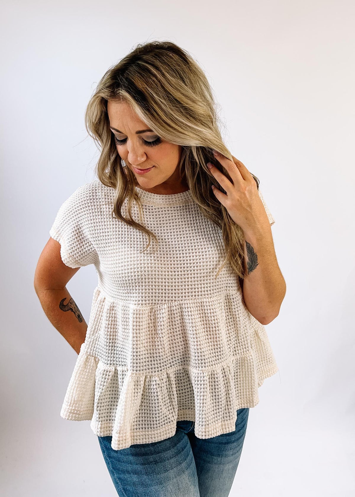 Tiered Waffle Knit Top