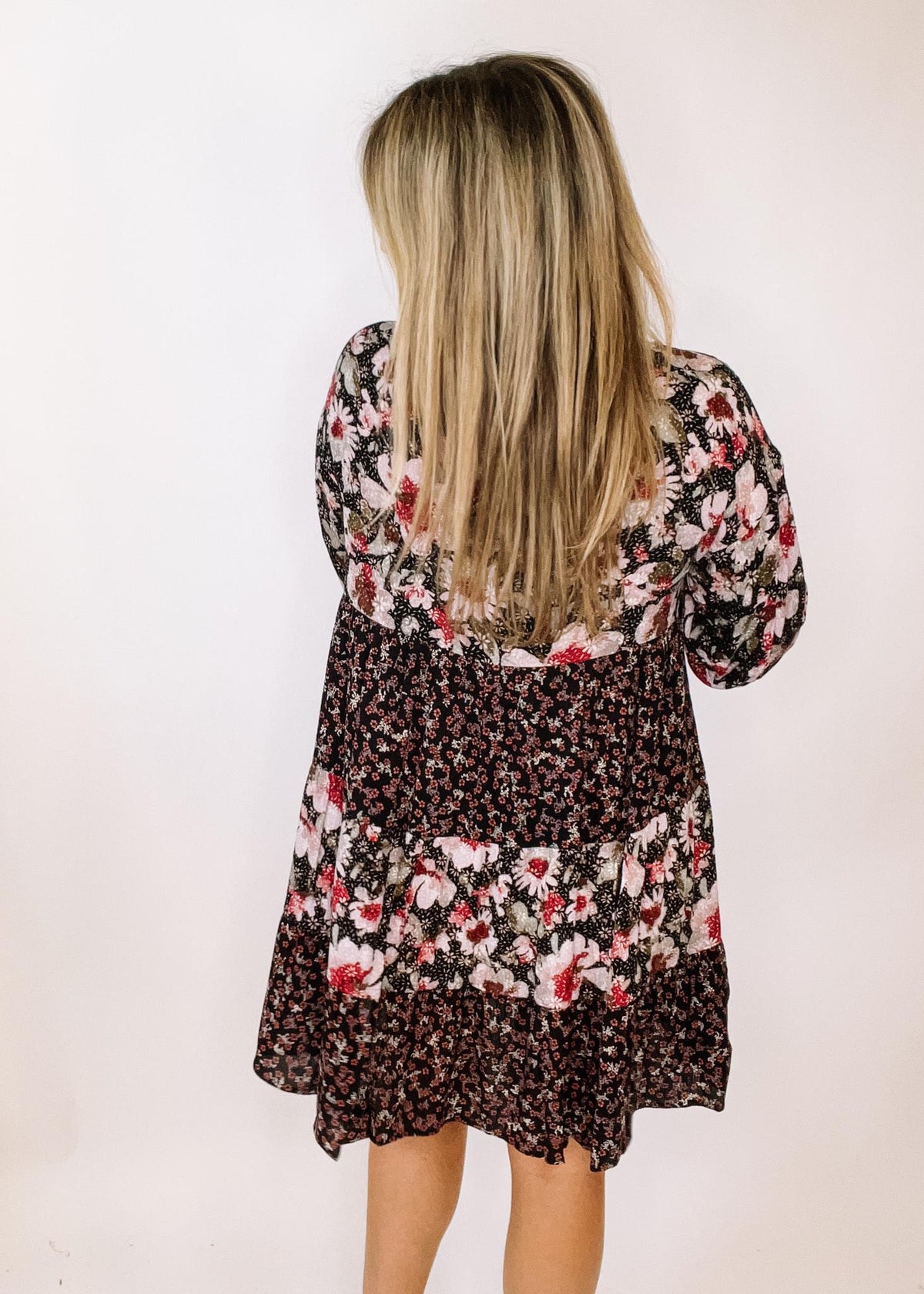 Speckle Print Block Tiered Floral Dress
